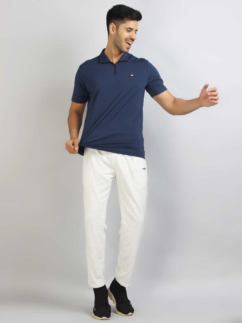 Men Blue Henley Neck Applique T-shirt