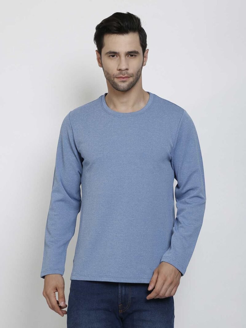 Men Blue Round Neck Full Sleeve Outdoor T-shirt - Image 6