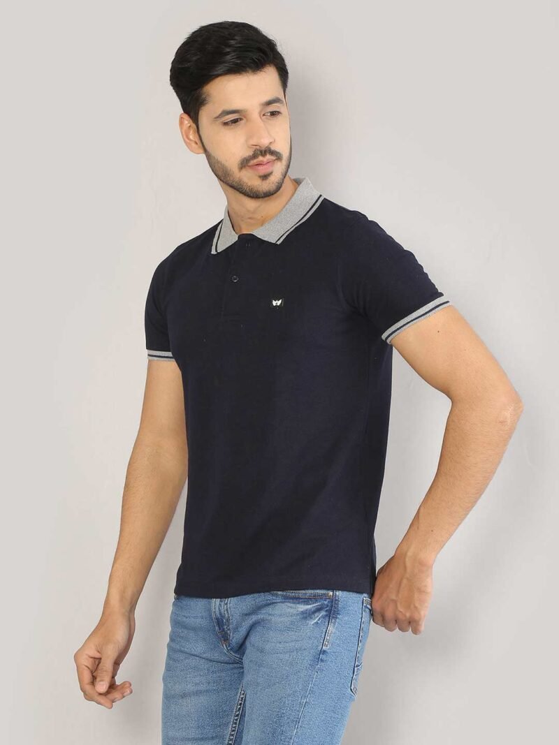 SIAPA Men Navy Polo Collar T-shirt - Image 6