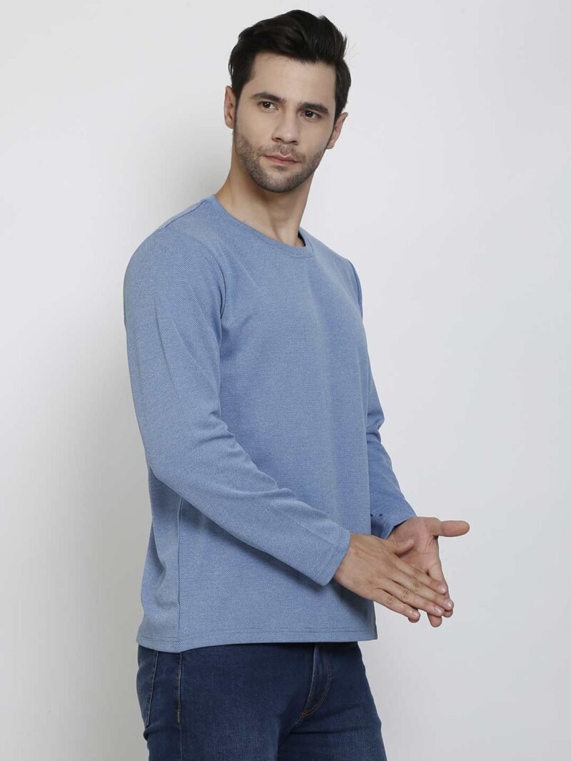 Men Blue Round Neck Full Sleeve Outdoor T-shirt - Image 5