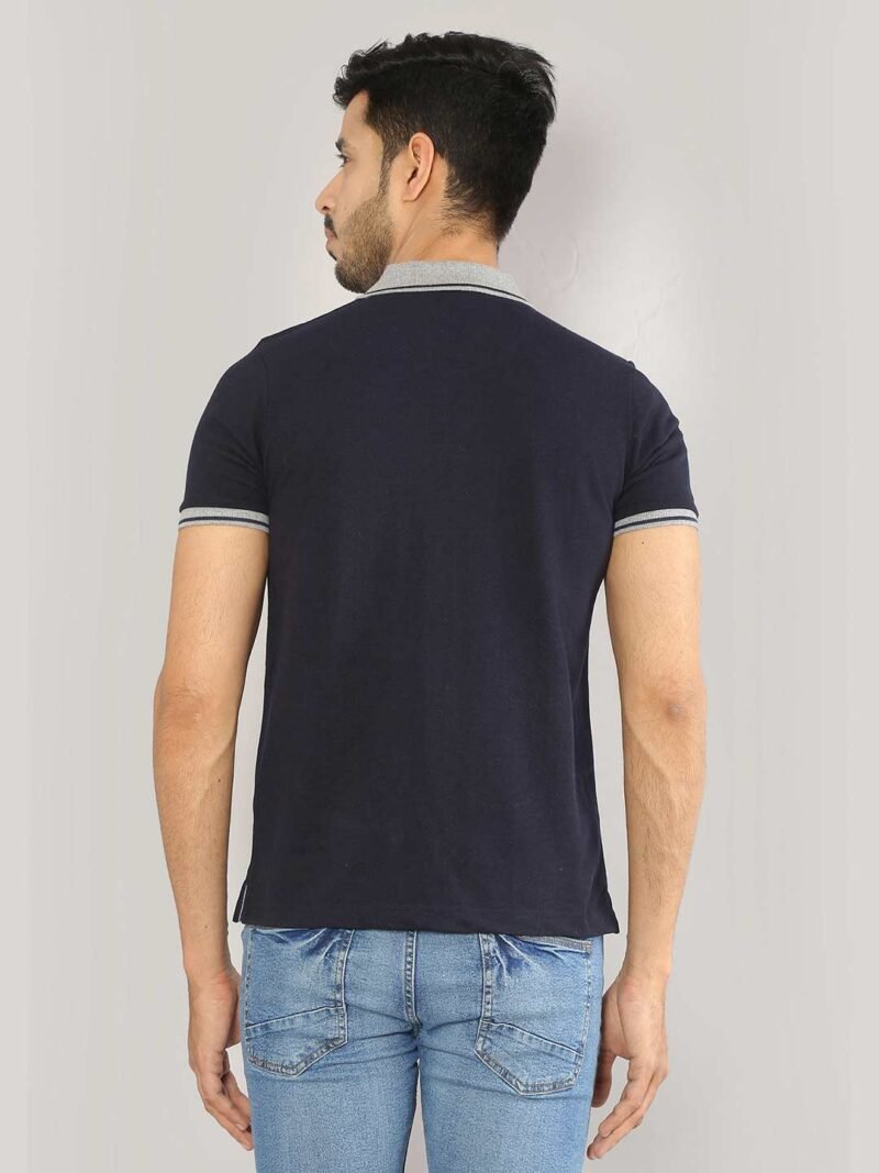 SIAPA Men Navy Polo Collar T-shirt - Image 5