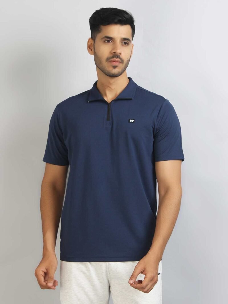 Men Blue Henley Neck Applique T-shirt - Image 3