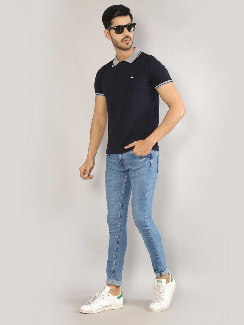 SIAPA Men Navy Polo Collar T-shirt - Image 4