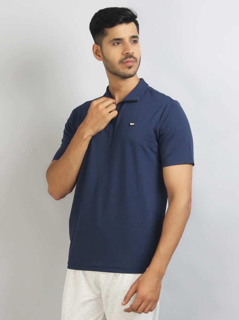 Men Blue Henley Neck Applique T-shirt - Image 2