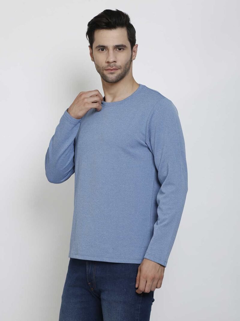 Men Blue Round Neck Full Sleeve Outdoor T-shirt - Image 3