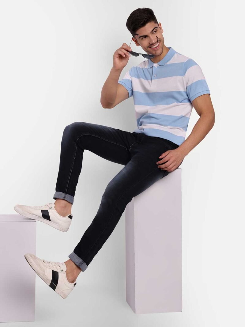 Striped Polo Collar Anti Odour Pure Cotton T-shirt - Image 2