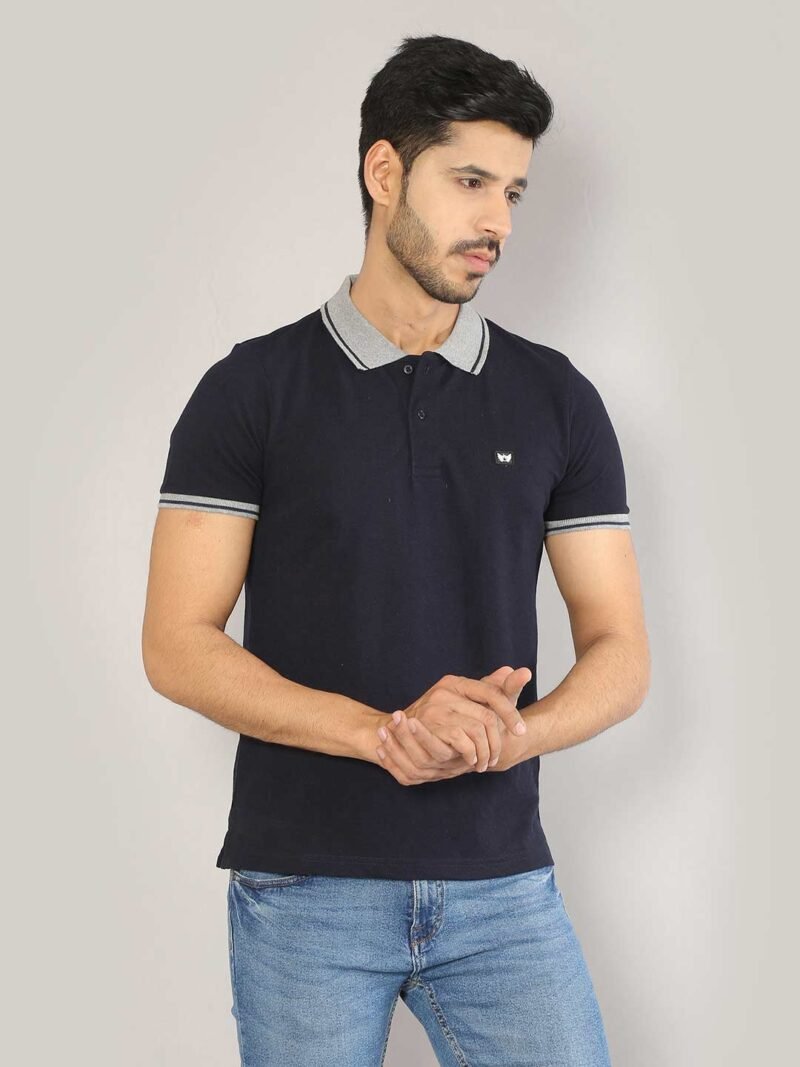 SIAPA Men Navy Polo Collar T-shirt - Image 2