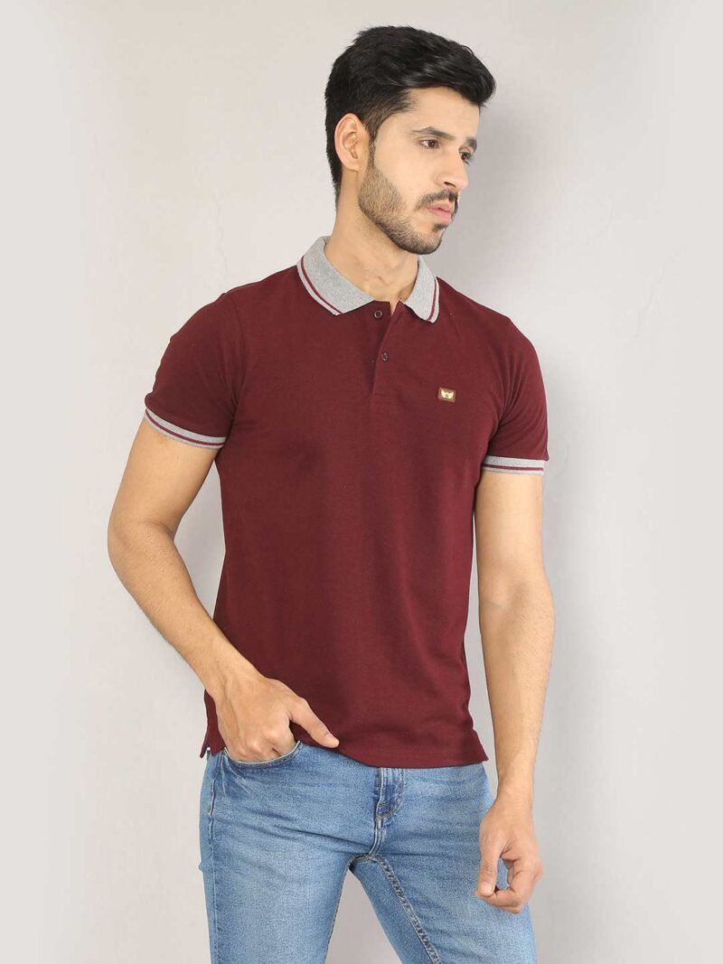 SIAPA Men Maroon Polo Collar T-shirt - Image 2