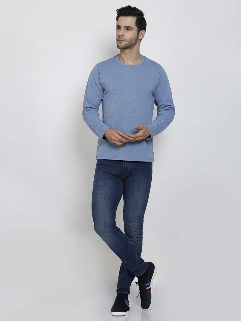 Men Blue Round Neck Full Sleeve Outdoor T-shirt