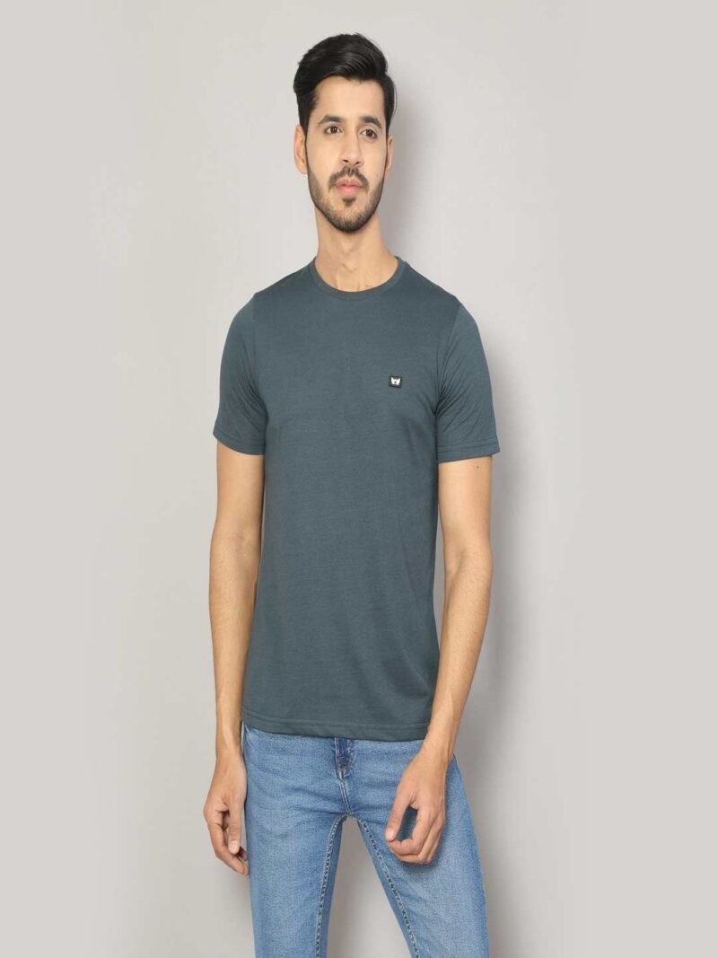 Men Crew Neck Blue Outdoor T-shirt